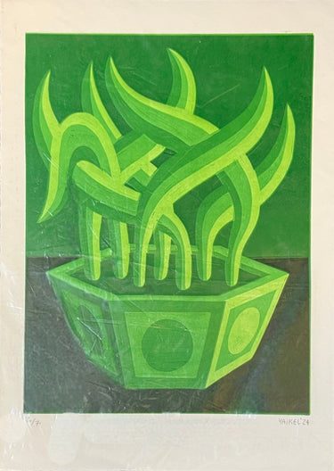 Michael Yaikel - Linóneo 5 colores 'Planta monocromo verde' Colección Exclusiva