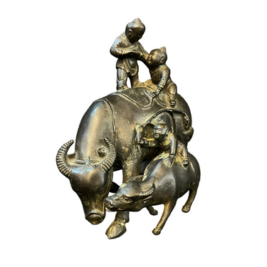 Figura china de bronce niños con búfalo y ternero Bucarest Art & Antiques