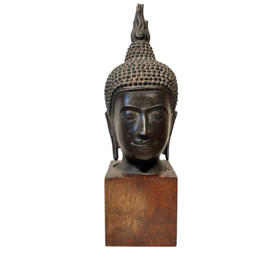 Escultura tailandesa Buda Siddhartha - bronce y madera S.XX Bucarest Art & Antiques