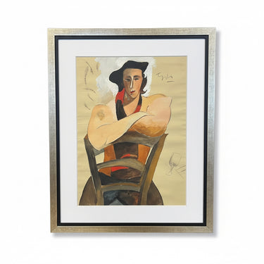 Luis Tejada - Técnica mixta Wash sobre papel retrato ‘Hombre en silla’ Bucarest Art & Antiques