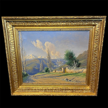 Alfredo Lobos Alfaro - Óleo sobre tela 'Paisaje y perros por camino de tierra' Bucarest Art & Antiques