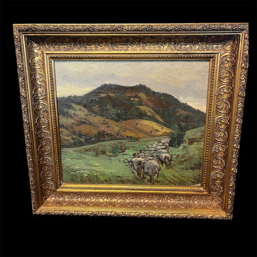 Anónimo - Óleo sobre madera paisaje ‘Rebaño’ Bucarest Art & Antiques