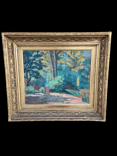 Armando Lira - Óleo sobre madera 'Jardín' Bucarest Art & Antiques