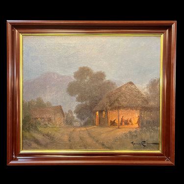 Benito Ramos Catalán - Óleo sobre tela 'Casas al lado del camino' Bucarest Art & Antiques