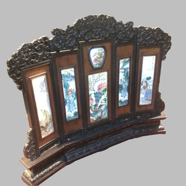 Biombo pequeño chino madera y porcelana | Bucarest Art Gallery Bucarest Art & Antiques
