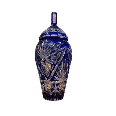 Bombonera francesa de cristal tallado azul cobalto s.XX Bucarest Art & Antiques