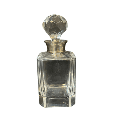 Botella de whiskey de cristal y plaqué tapa con corte geométrico Bucarest Art & Antiques