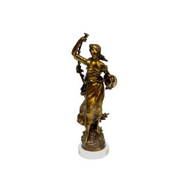 Foto de presentación mejorada — Figura de peltre dorado 'La salvadora de pájaros' Auguste Moreau (1834-1917)