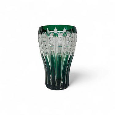 Foto de presentación mejorada — Jarrón cristal tallado verde Art Deco Val Saint Lambert años 50