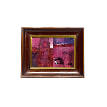 Foto de presentación mejorada — Bertini - Óleo sobre cartón 'Vaca sobre fondo fucsia'