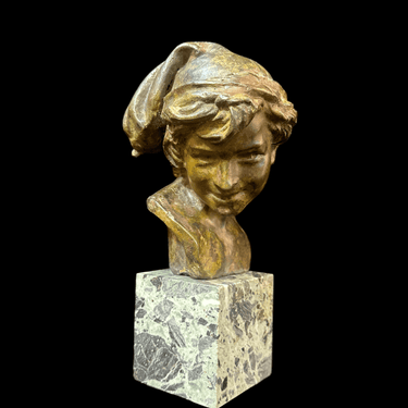 Busto en bronce sobre mármol 'Pescador de la concha' de J. Baptiste Carpeaux (1827-1875) Bucarest Art & Antiques