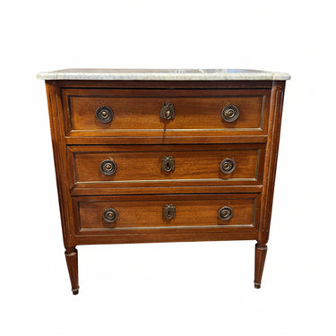 Cómoda francesa Luis XVI en caoba mármol blanco veteado Bucarest Art & Antiques