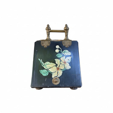 Contenedor para carbón de hojalata y bronce lacada negra decoración floral mitad s.XIX Bucarest Art & Antiques