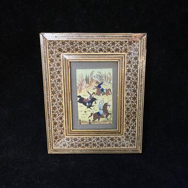 Cuadro Indo-Persa miniatura marfilina pintada a mano ‘Jinetes en tonos tierra’ Bucarest Art & Antiques