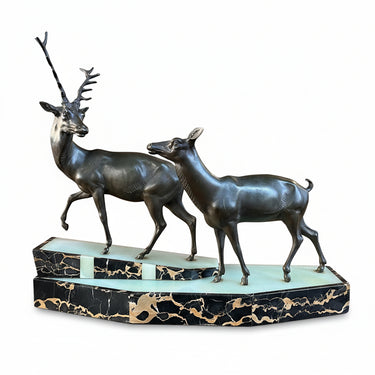 Escultura de bronce 'Ciervo y cierva' firmada Prosper Lecourtier (1851-1925) Bucarest Art & Antiques