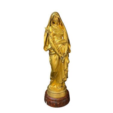 Eugène Delaplanche - Escultura en bronce patinado y base de mármol ‘Virgen con Lirio’ Colección Exclusiva