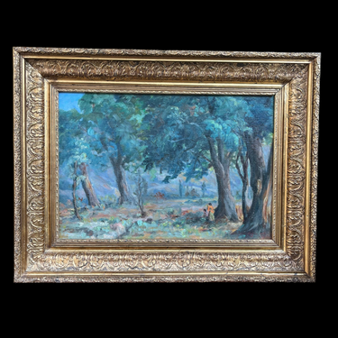 Firma ilegible- Óleo sobre tela 'Pareja en el bosque' Bucarest Art & Antiques