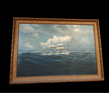 Florentino Previst - Óleo sobre tela Marina 'Cutter en altamar' Consignación