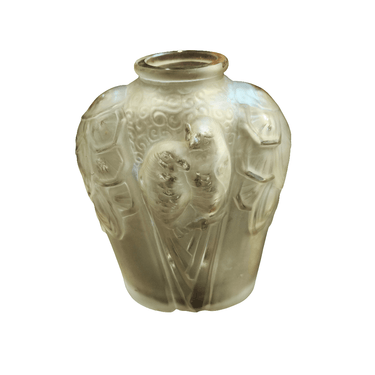 Florero francés Art Deco circa 1930 vidrio molde decoración loritos Bucarest Art & Antiques