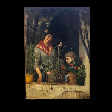 Francesco Bettio - Óleo de gran formato 'A la fenêtre' | Bucarest Art Gallery Consignación