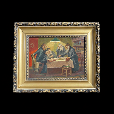 Friedrich Lettau - Óleo sobre madera 'Rabinos reunidos' Bucarest Art & Antiques