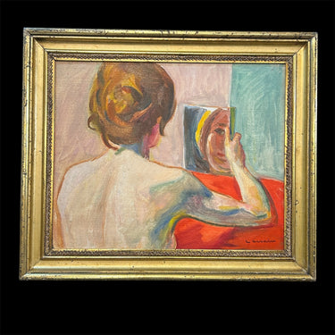 Hernán Larraín Peró - Óleo sobre madera ‘Mujer en el espejo Bucarest Art & Antiques