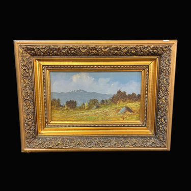 Hugo Zapata - Óleo sobre madera ‘Paisaje de campo y cordillera’ (live) Bucarest Art & Antiques