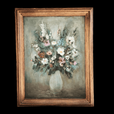 Inés Puyó - Óleo sobre tela 'Jarron de flores sobre gris' Bucarest Art & Antiques