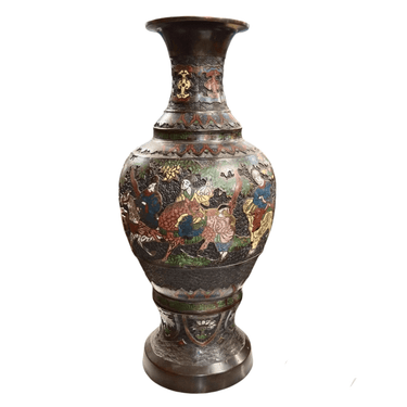 Jarrón Cloissoné jinetes en el bosque Bucarest Art & Antiques