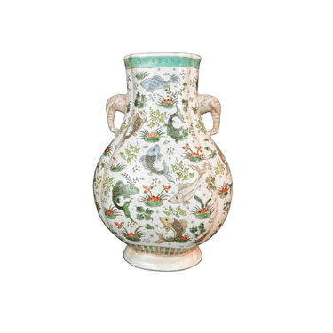 Jarrón de cerámica oriental motivo peces s. XX Bucarest Art & Antiques