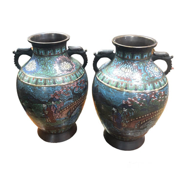 Jarrones Cloissoné chino pareja asas de dragón Bucarest Art & Antiques