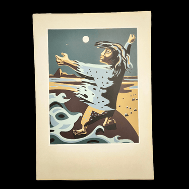 José Venturelli - Grabado 'Mujer en el mar a la luz de la luna' Bucarest Art & Antiques