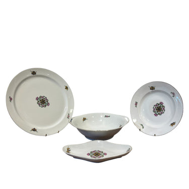 Juego de 10 platos hondos y 4 piezas de servir de porcelana francesa Limoges con detalles en oro 13 piezas Bucarest Art & Antiques