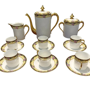 Juego de Café Seis Personas Limoges C. EEP diseño rosas | Bucarest Art Gallery Bucarest Art & Antiques