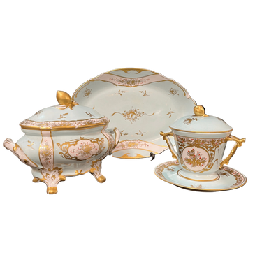 Juego de porcelana Limoges esmaltada legumbrera y taza trembleuse Bucarest Art & Antiques