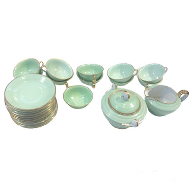 Juego de te porcelana Limoges verde y dorado | Bucarest Art Gallery Bucarest Art & Antiques