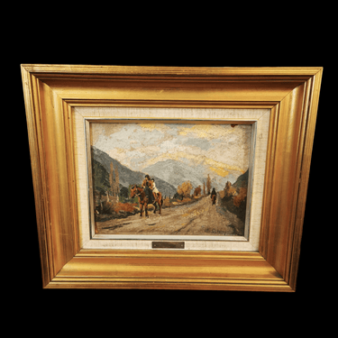 Ladislao Cheney - Óleo sobre madera 'Escena de cabalgata en el Cajón del Maipo' Consignación