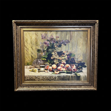 Laurent Brunel-Neuville - Óleo sobre tela bodegón ‘Flores y frutas’ Bucarest Art & Antiques