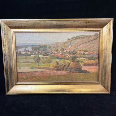 Leon Peltier(1843- 1912) Oleo 'Paisaje de pueblo al borde de un río' Colección Exclusiva
