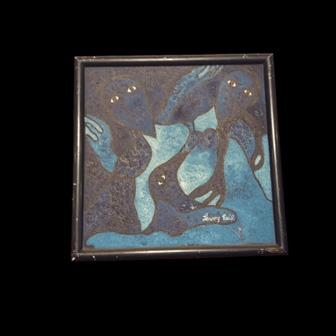 Levoy Exil - Óleo sobre tela 'Rostros y pájaros' Azul sobre azul Bucarest Art & Antiques