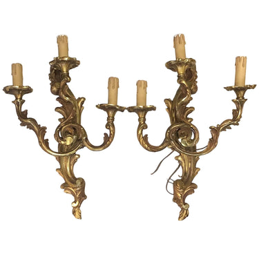Pareja de apliques de bronce tres brazos | Bucarest Art Gallery Bucarest Art & Antiques