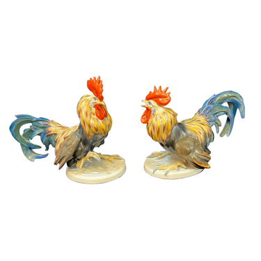 Pareja de gallos de pelea porcelana alemana Rosenthal 1930-1940 Bucarest Art & Antiques