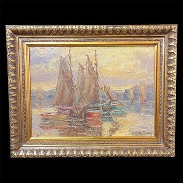 Pedro Martinez Sancho - Óleo sobre madera 'Veleros reposando' Bucarest Art & Antiques