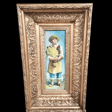 Pedro Olmos - Óleo sobre madera 'Campesino' Bucarest Art & Antiques