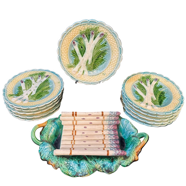 Servicio de espárragos francés en mayólica de Salins docena de platos s.XIX Bucarest Art & Antiques