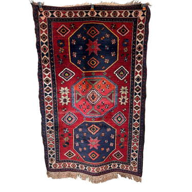 Tapiz Cáucaso Ruso lana estrellas rojo y azul 120x190cms Colección Exclusiva