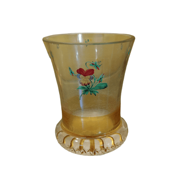 Vaso de cristal tallado amarillo y flores pintadas Bucarest Art & Antiques