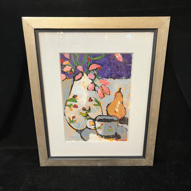 Vittorio Queirolo - Acrílico sobre papel Bodegón ‘Pera, flores y café’ Bucarest Art & Antiques