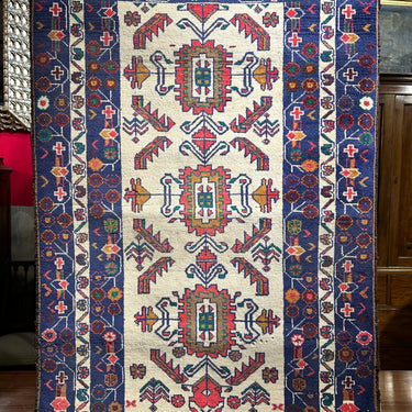 Alfombra Persa Tribal bajada de cama, lana y algodón 150cm x 105cm