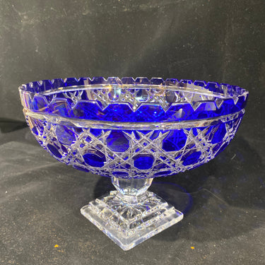 Frutera francesa de cristal doble azul cobalto